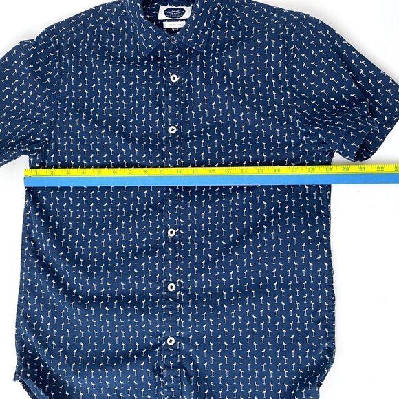 Denim & Flower Men's Navy Blue White Flamingo Print Shirt Button Front Slim S - Picture 3 of 7